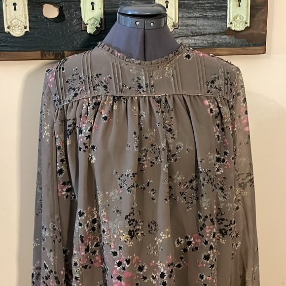 Wilfred Lourdes Floral Print Brown Grey Chiffon Blouse Size Medium - Picture 4 of 16